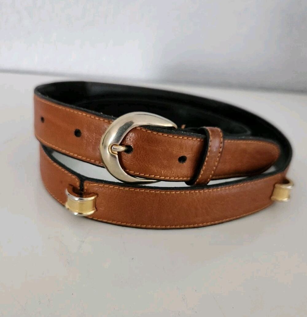 Dana Brown Genuine Leather With Gold Tone Rings & Buckle Belt USA No Size